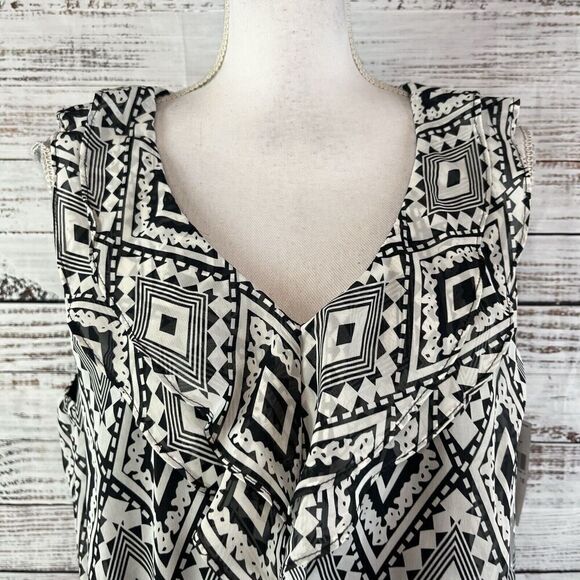 ALYX Dress size 16 Black White Sheer Diamond Ruffle Dinner Wedding Guest Boho - Picture 5 of 11